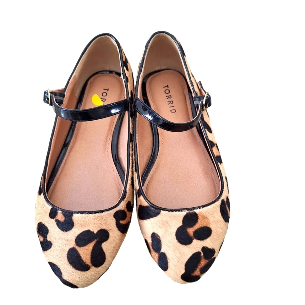 Torrid Leopard Print Calf Hair Micro Mary Jane Heels Flats Ballet Flats 6.5